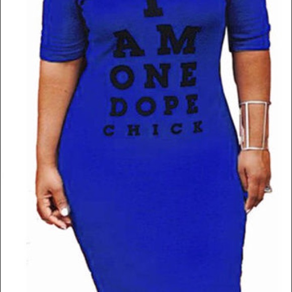 I Am One Dope Chick Long Off Shoulder Hip Dress - Picture 5 of 7